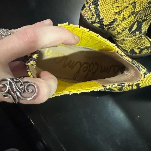 Sam Edelman Vibrant Yellow and Black Snake Print Booties - Picture 5 of 6